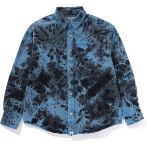 DESTROYED BLEACH BATHING APE LOGO LS SHIRT MENS